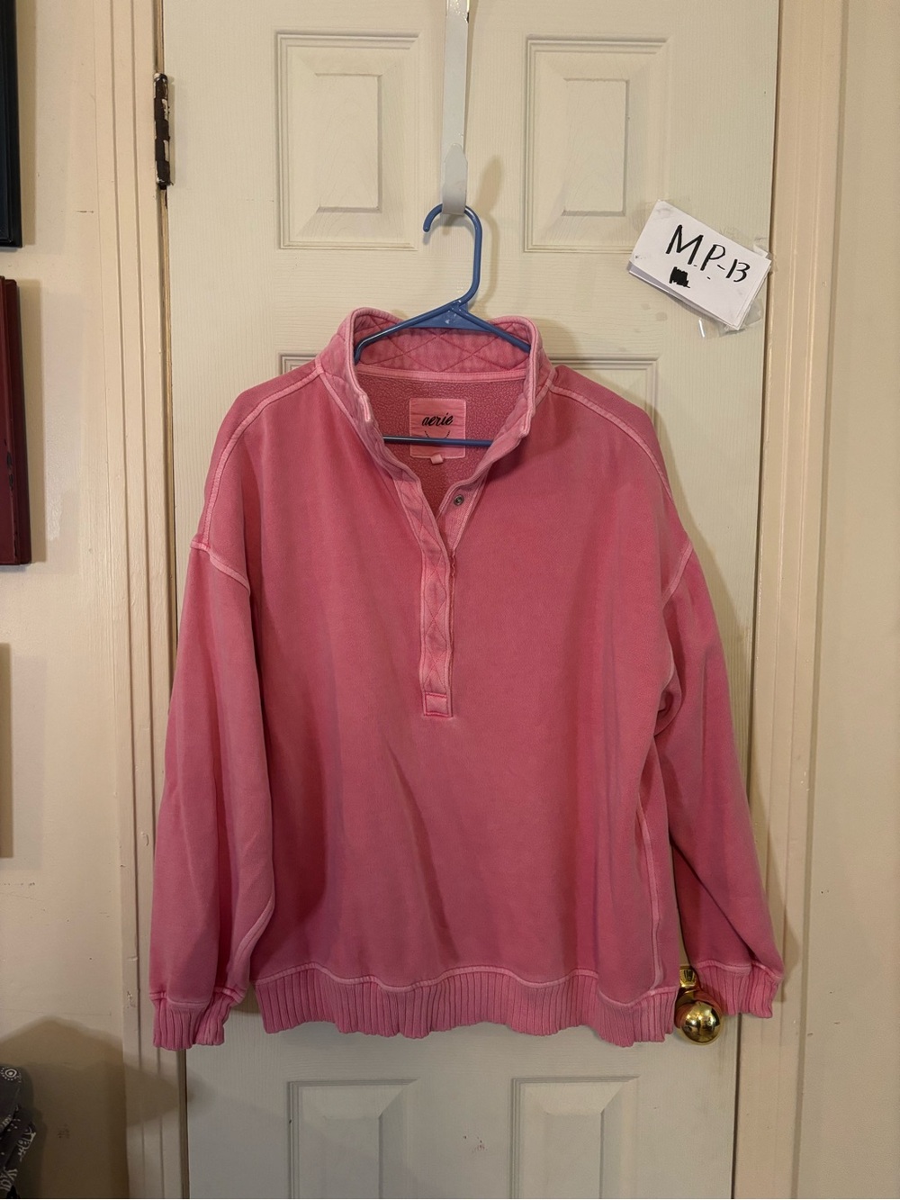 aerie Pink Quilted Fleece Pullover